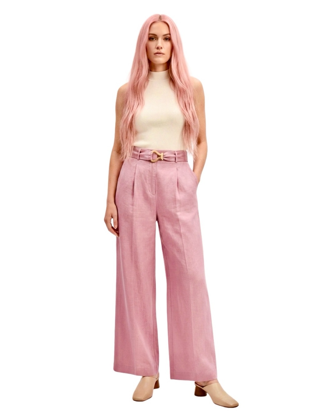 NWT House of Harlow 1960 Lilac Wide-Leg Linen Trouser Pants Large